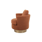 Sillón Giratorio Tapizado Moderno Marrón de 29.6" con Base de Acero Inoxidable Dorado