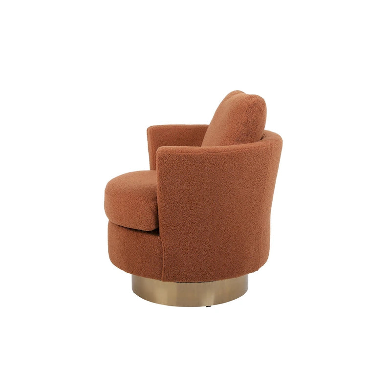 Sillón Giratorio Tapizado Moderno Marrón de 29.6" con Base de Acero Inoxidable Dorado