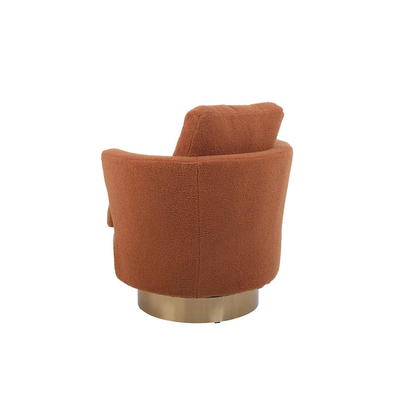 Sillón Giratorio Tapizado Moderno Marrón de 29.6" con Base de Acero Inoxidable Dorado