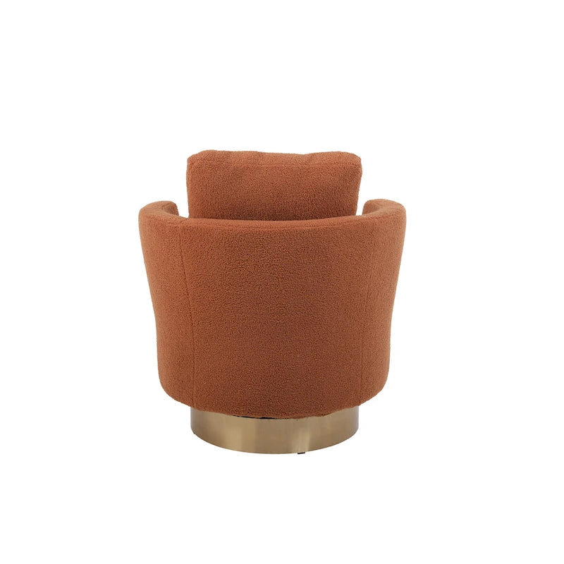 Sillón Giratorio Tapizado Moderno Marrón de 29.6" con Base de Acero Inoxidable Dorado