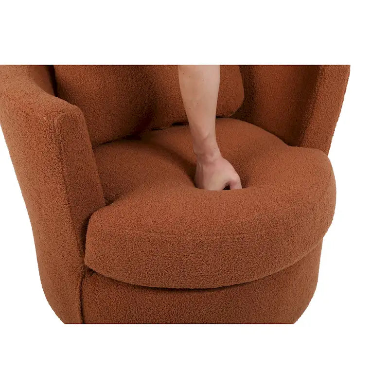 Sillón Giratorio Tapizado Moderno Marrón de 29.6" con Base de Acero Inoxidable Dorado
