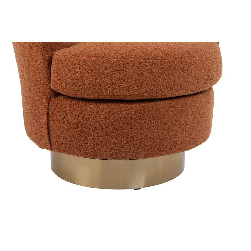 Sillón Giratorio Tapizado Moderno Marrón de 29.6" con Base de Acero Inoxidable Dorado