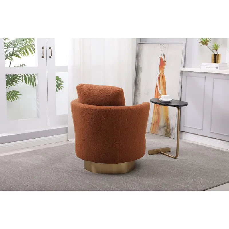 Sillón Giratorio Tapizado Moderno Marrón de 29.6" con Base de Acero Inoxidable Dorado