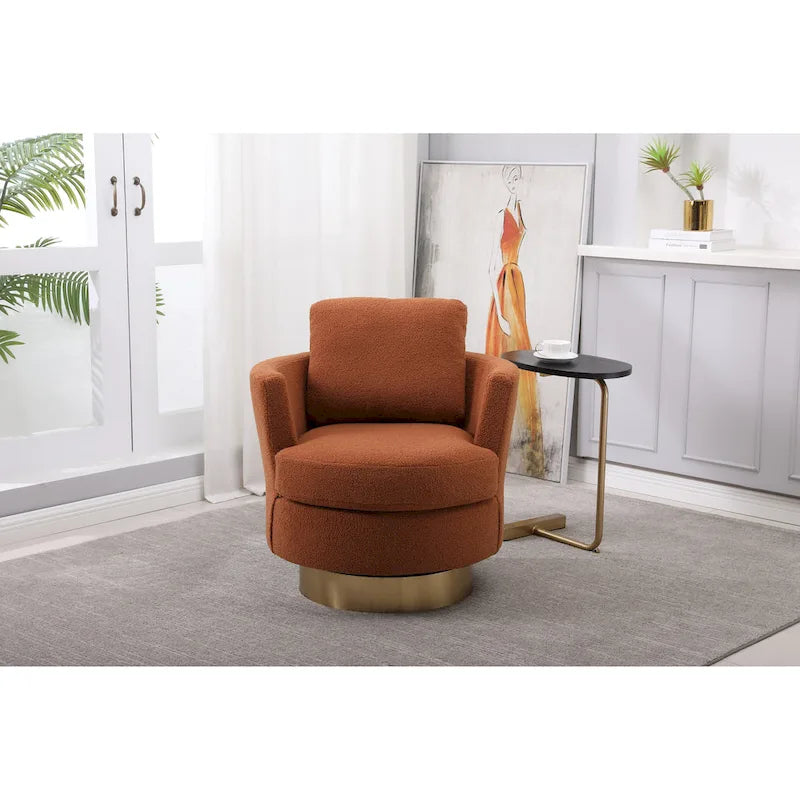 Sillón Giratorio Tapizado Moderno Marrón de 29.6" con Base de Acero Inoxidable Dorado