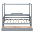Base de cama de día con dosel, de madera de pino, tamaño individual y con 2 cajones de almacenamiento