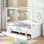 Base de cama de día con dosel, de madera de pino, tamaño individual y con 2 cajones de almacenamiento