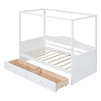 Base de cama de día con dosel, de madera de pino, tamaño individual y con 2 cajones de almacenamiento