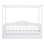Base de cama de día con dosel, de madera de pino, tamaño individual y con 2 cajones de almacenamiento