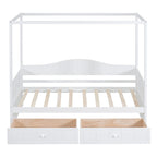 Base de cama de día con dosel, de madera de pino, tamaño individual y con 2 cajones de almacenamiento