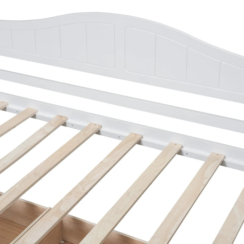 Base de cama de día con dosel, de madera de pino, tamaño individual y con 2 cajones de almacenamiento