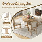 Juego de comedor de madera de 5 piezas con mesa redonda extensible y 4 sillas