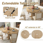Juego de comedor de madera de 5 piezas con mesa redonda extensible y 4 sillas