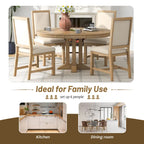 Juego de comedor de madera de 5 piezas con mesa redonda extensible y 4 sillas