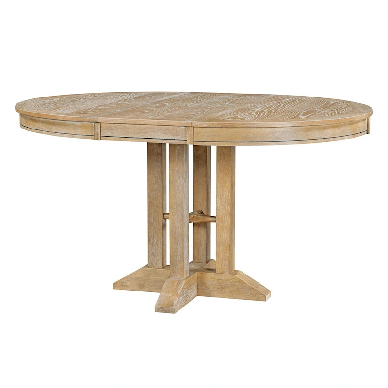 Juego de comedor de madera de 5 piezas con mesa redonda extensible y 4 sillas