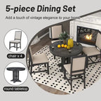 Juego de comedor de madera de 5 piezas con mesa redonda extensible y 4 sillas