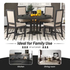 Juego de comedor de madera de 5 piezas con mesa redonda extensible y 4 sillas