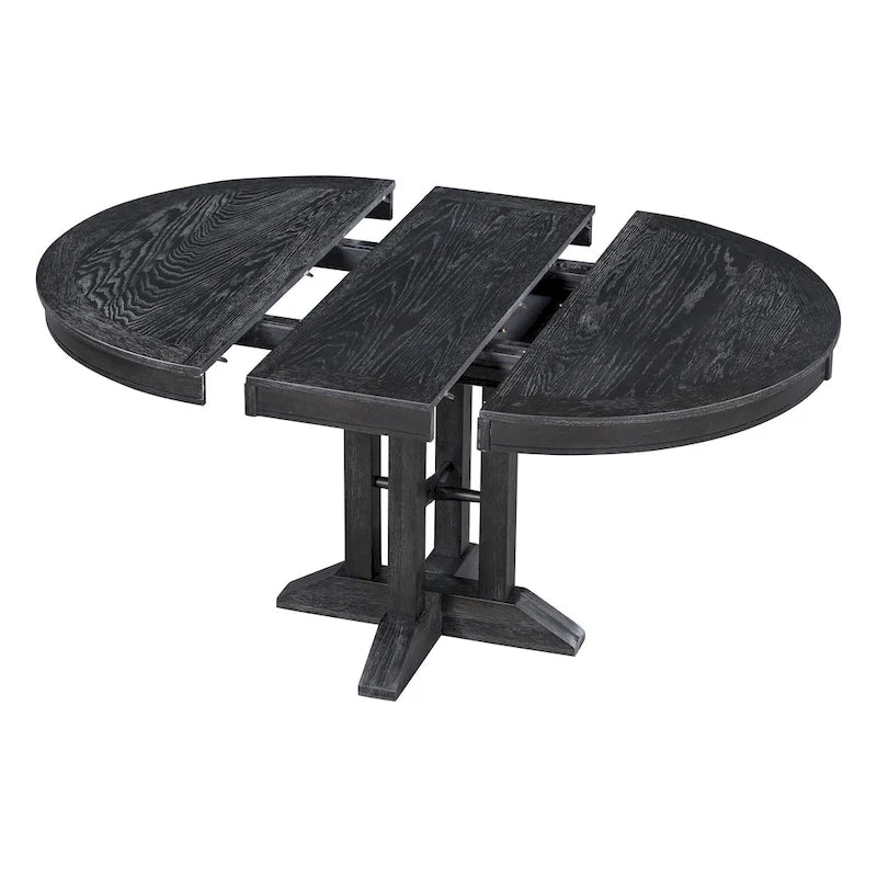 Juego de comedor de madera de 5 piezas con mesa redonda extensible y 4 sillas