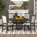 Juego de comedor de madera de 5 piezas con mesa redonda extensible y 4 sillas