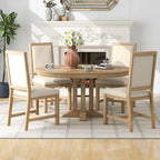 Juego de comedor de madera de 5 piezas con mesa redonda extensible y 4 sillas