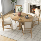Juego de comedor de madera de 5 piezas con mesa redonda extensible y 4 sillas