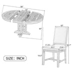 Juego de comedor de madera de 5 piezas con mesa redonda extensible y 4 sillas