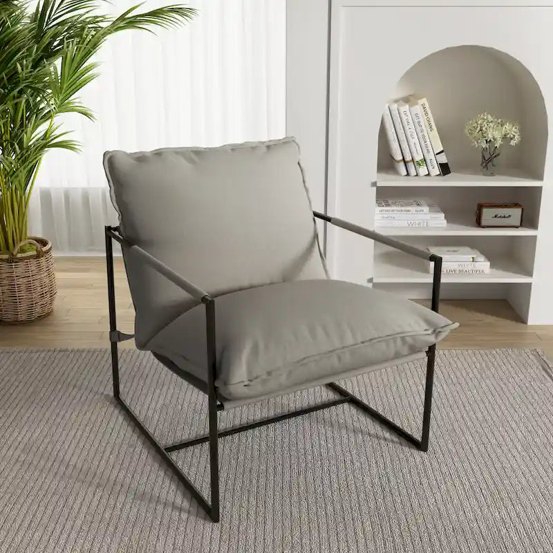 Sillón de Acento con Estructura Metálica y Asiento Colgante – Estilo Cuadrado Abierto, 1 Persona (Marrón / Gris Claro / Azul / Negro / Beige)
