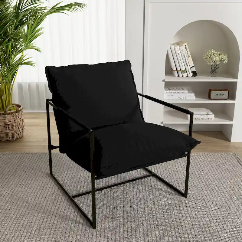 Sillón de Acento con Estructura Metálica y Asiento Colgante – Estilo Cuadrado Abierto, 1 Persona (Marrón / Gris Claro / Azul / Negro / Beige)