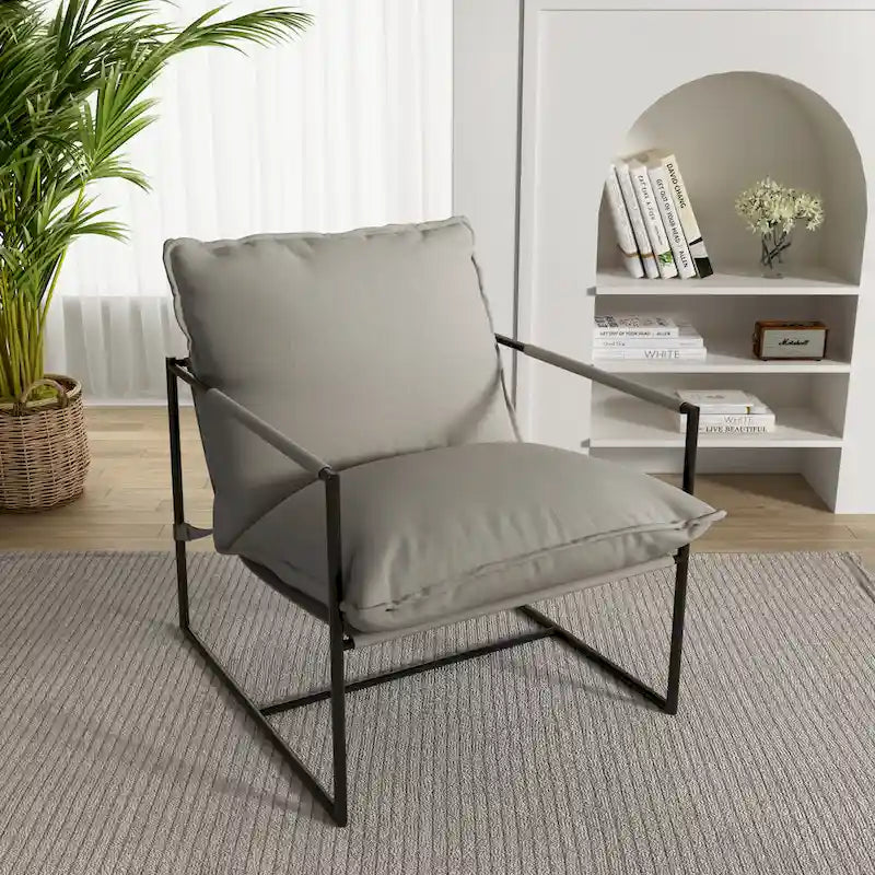 Sillón de Acento con Estructura Metálica y Asiento Colgante – Estilo Cuadrado Abierto, 1 Persona (Marrón / Gris Claro / Azul / Negro / Beige)