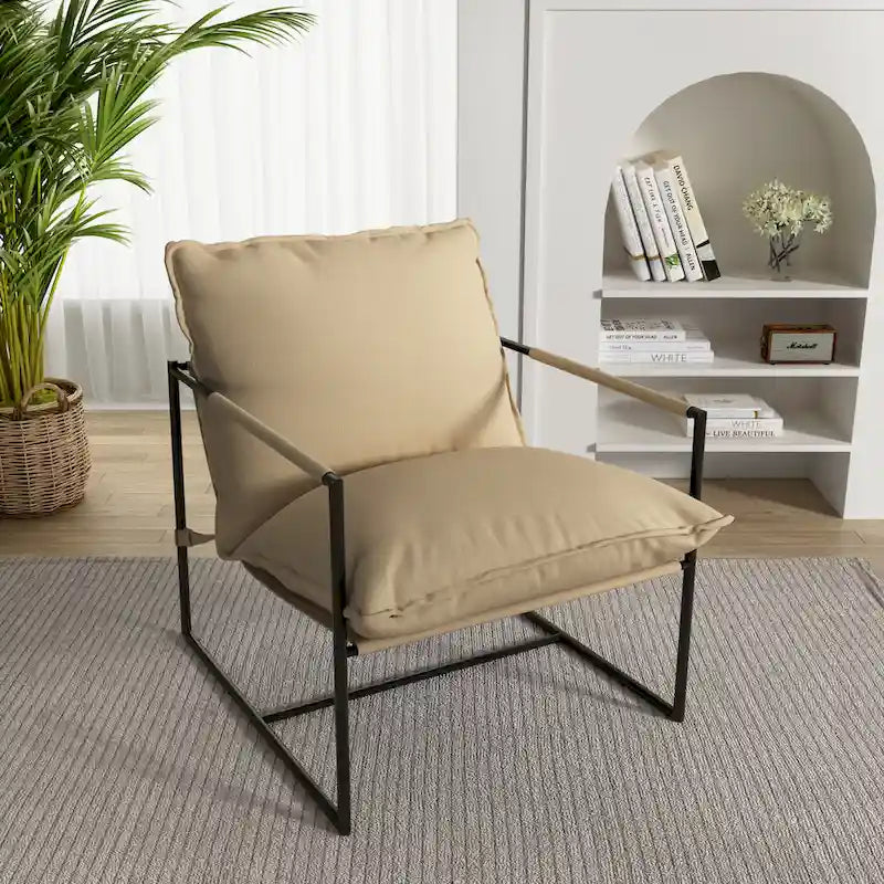 Sillón de Acento con Estructura Metálica y Asiento Colgante – Estilo Cuadrado Abierto, 1 Persona (Marrón / Gris Claro / Azul / Negro / Beige)