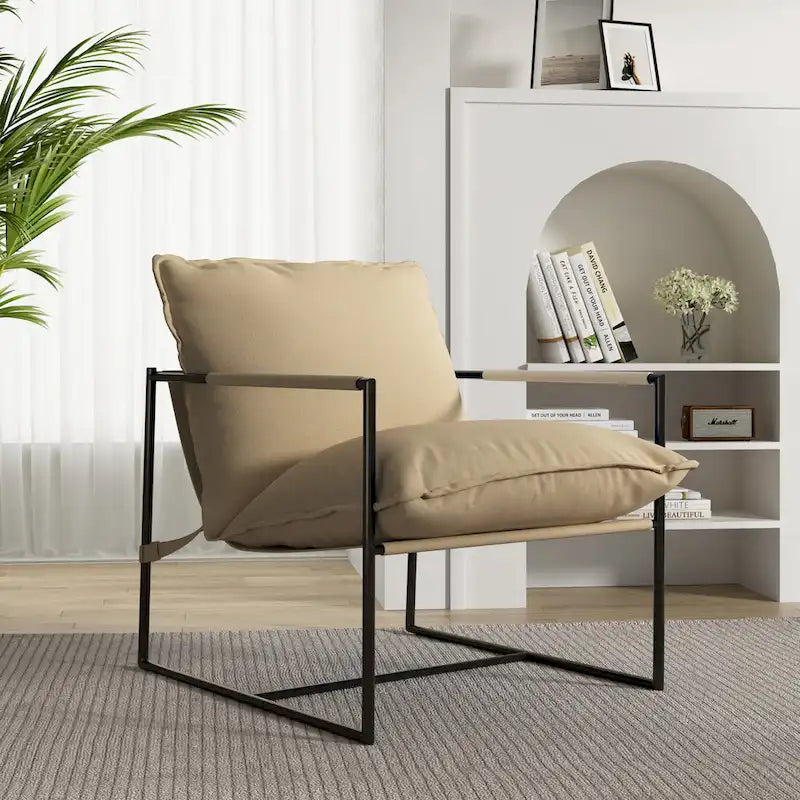 Sillón de Acento con Estructura Metálica y Asiento Colgante – Estilo Cuadrado Abierto, 1 Persona (Marrón / Gris Claro / Azul / Negro / Beige)
