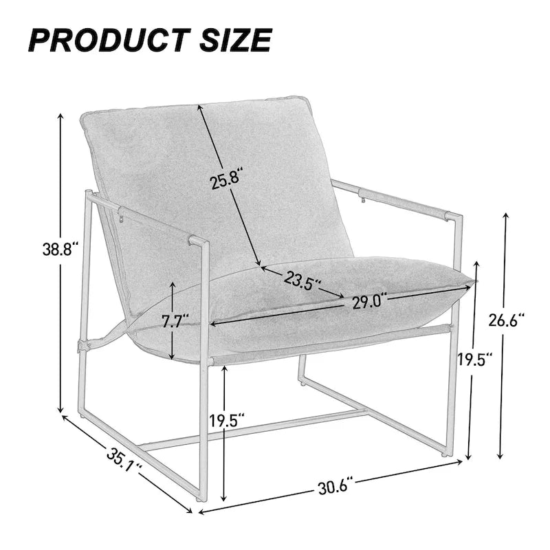 Sillón de Acento con Estructura Metálica y Asiento Colgante – Estilo Cuadrado Abierto, 1 Persona (Marrón / Gris Claro / Azul / Negro / Beige)