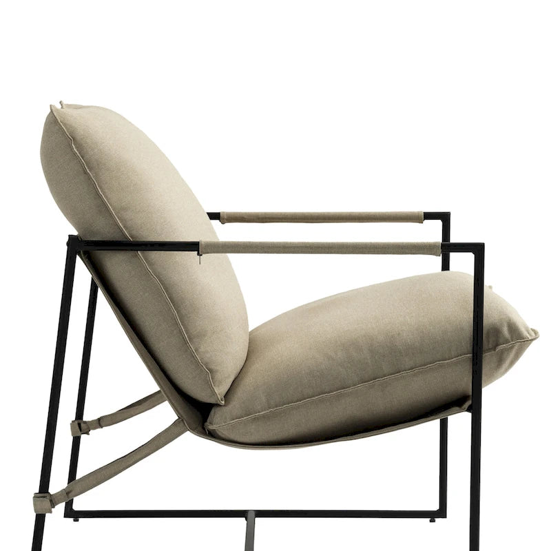 Sillón de Acento con Estructura Metálica y Asiento Colgante – Estilo Cuadrado Abierto, 1 Persona (Marrón / Gris Claro / Azul / Negro / Beige)
