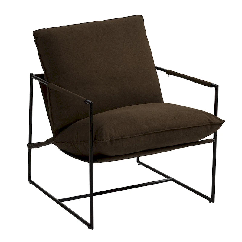 Sillón de Acento con Estructura Metálica y Asiento Colgante – Estilo Cuadrado Abierto, 1 Persona (Marrón / Gris Claro / Azul / Negro / Beige)