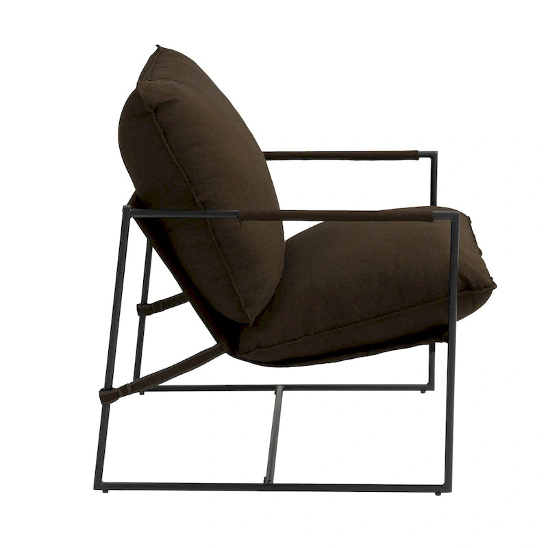 Sillón de Acento con Estructura Metálica y Asiento Colgante – Estilo Cuadrado Abierto, 1 Persona (Marrón / Gris Claro / Azul / Negro / Beige)