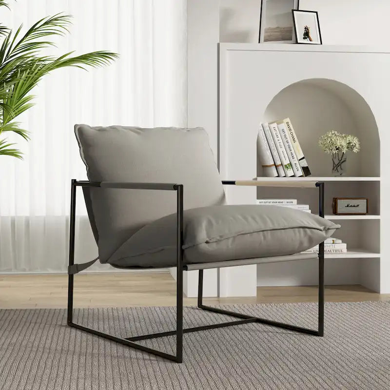 Sillón de Acento con Estructura Metálica y Asiento Colgante – Estilo Cuadrado Abierto, 1 Persona (Marrón / Gris Claro / Azul / Negro / Beige)