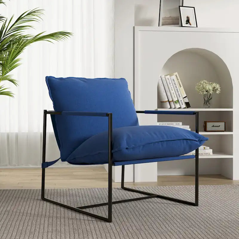 Sillón de Acento con Estructura Metálica y Asiento Colgante – Estilo Cuadrado Abierto, 1 Persona (Marrón / Gris Claro / Azul / Negro / Beige)