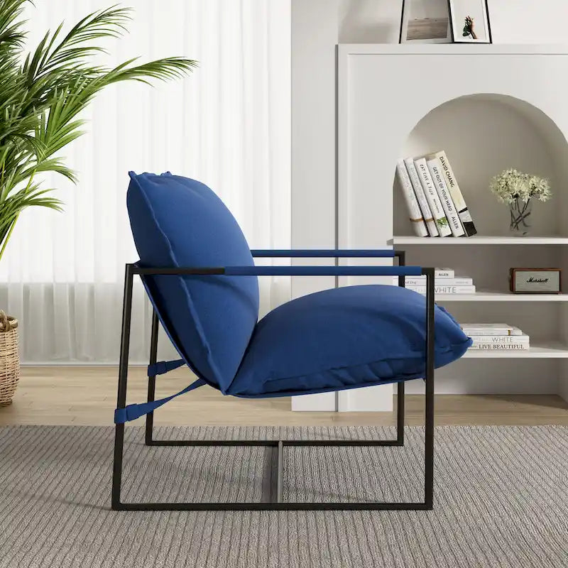 Sillón de Acento con Estructura Metálica y Asiento Colgante – Estilo Cuadrado Abierto, 1 Persona (Marrón / Gris Claro / Azul / Negro / Beige)