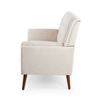 Sofá de dos plazas de estilo Mid-Century, carbón/beige + nogal