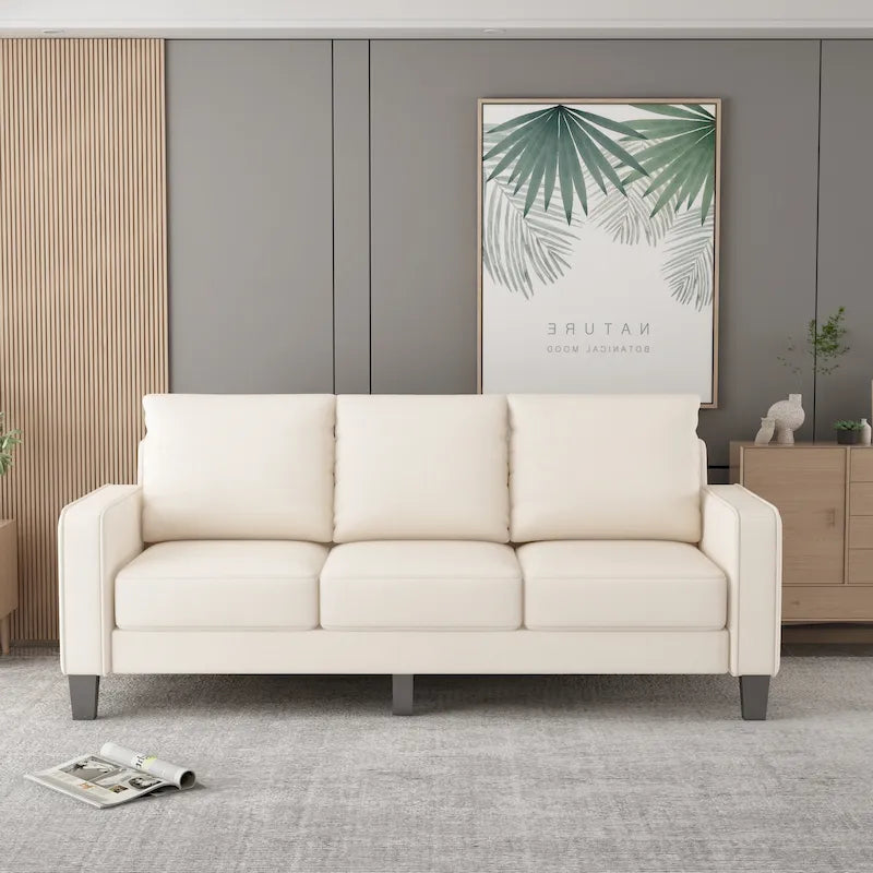 Sofá de tela de 3 plazas beige / gris / gris y negro con almacenaje