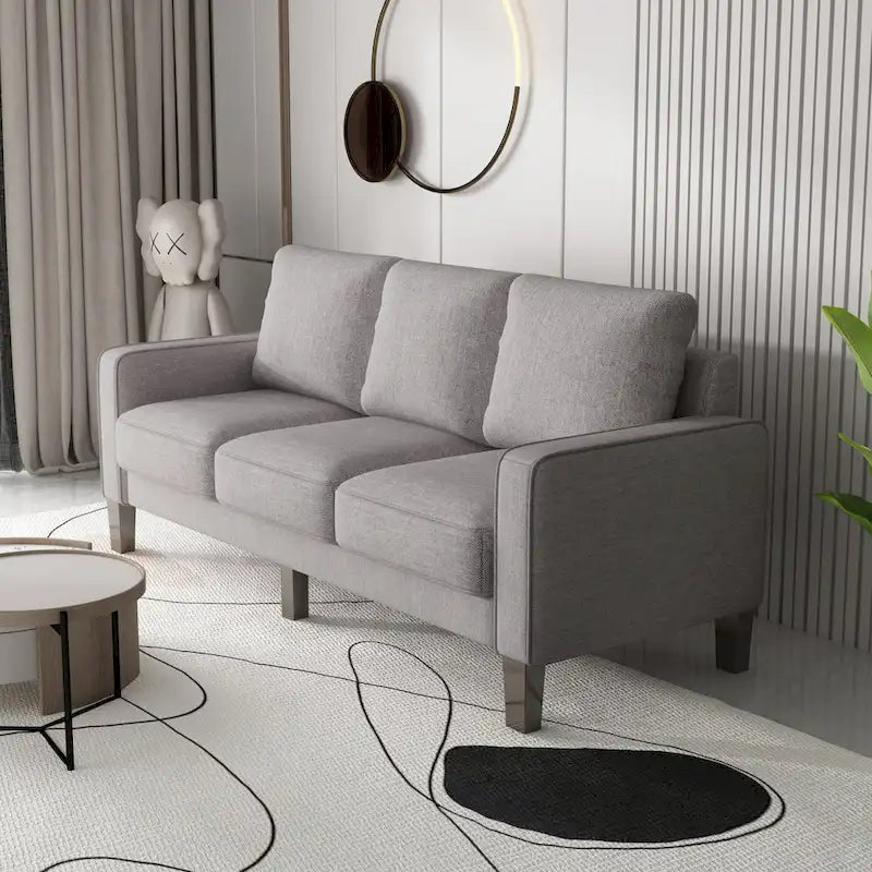 Sofá de tela de 3 plazas beige / gris / gris y negro con almacenaje