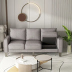 Sofá de tela de 3 plazas beige / gris / gris y negro con almacenaje