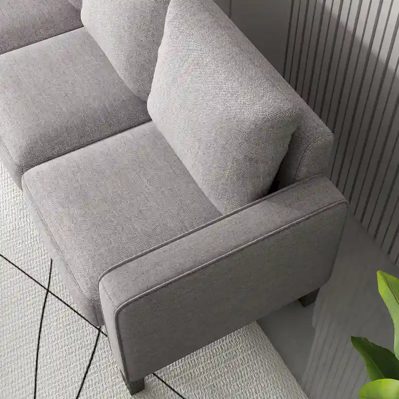 Sofá de tela de 3 plazas beige / gris / gris y negro con almacenaje