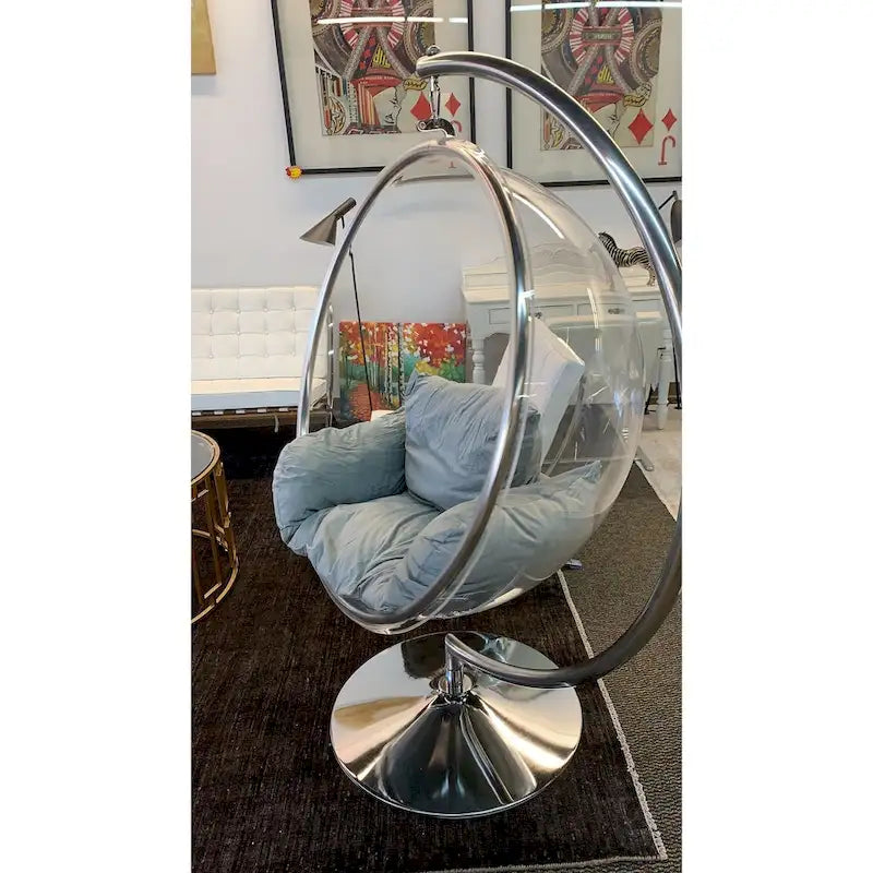 Sillón de burbuja cromado/dorado con soporte, asiento individual
