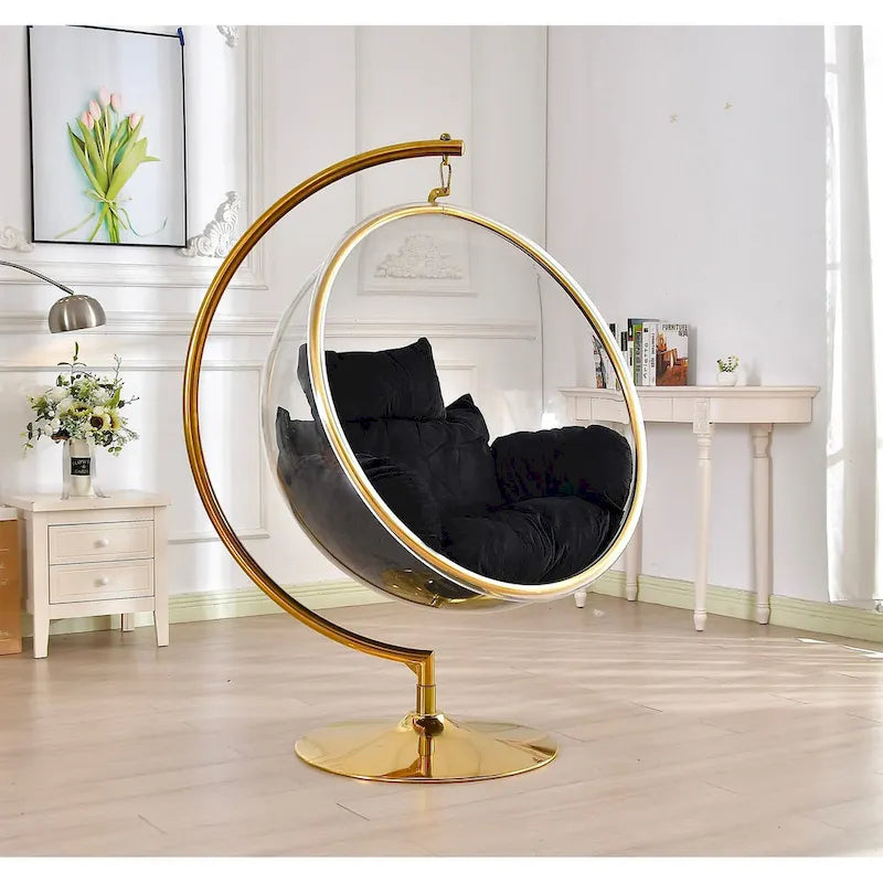 Sillón de burbuja cromado/dorado con soporte, asiento individual
