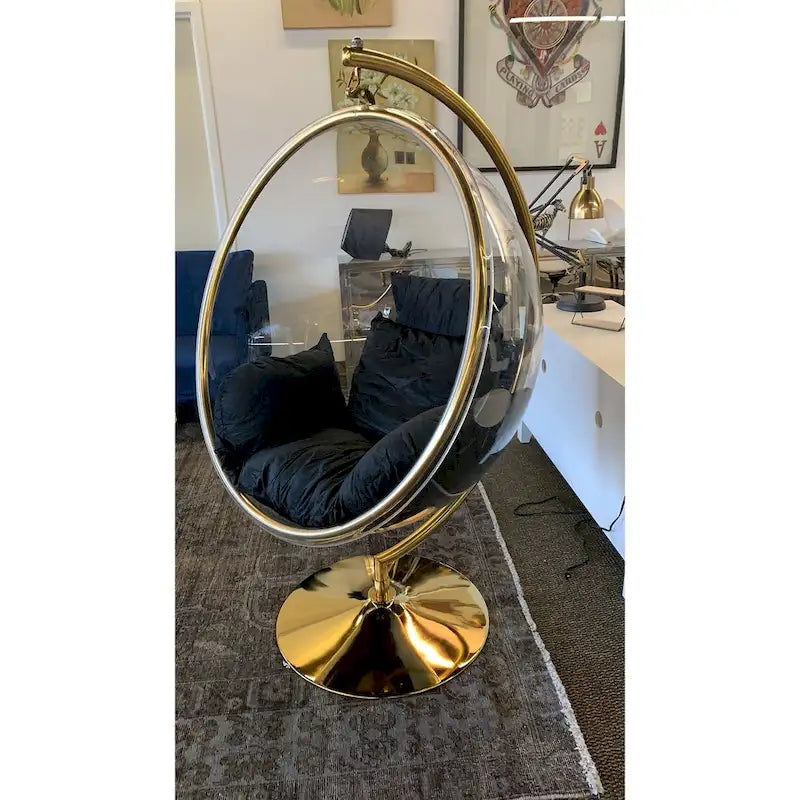 Sillón de burbuja cromado/dorado con soporte, asiento individual