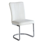 Silla de comedor cantilever con respaldo acanalado de piel sintética blanca, juego de 4