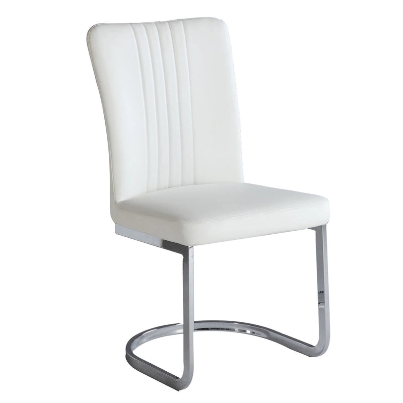 Silla de comedor cantilever con respaldo acanalado de piel sintética blanca, juego de 4