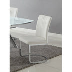 Silla de comedor cantilever con respaldo acanalado de piel sintética blanca, juego de 4