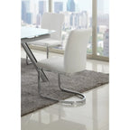 Silla de comedor cantilever con respaldo acanalado de piel sintética blanca, juego de 4