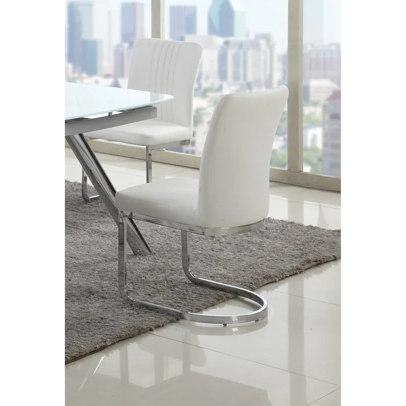 Silla de comedor cantilever con respaldo acanalado de piel sintética blanca, juego de 4